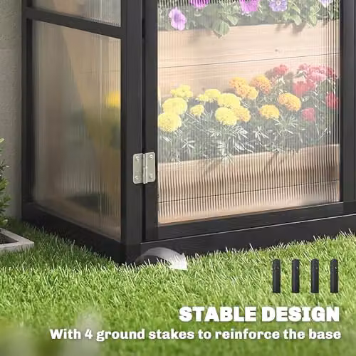 Outsunny Black Polycarbonate Lean-to Pent Greenhouse with 3 Hinged Doors and Top Vent, W/D/H: 182.88 x 45.72 x 180 cm – 5