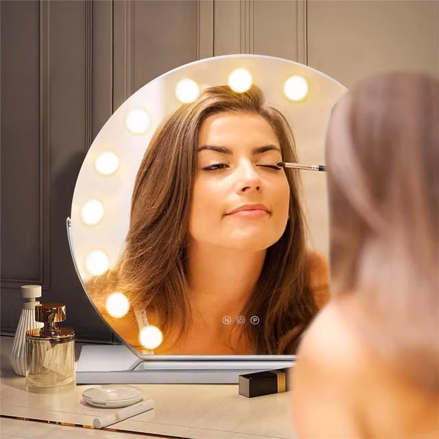 Livingandhome Rotatable LED Hollywood Tabletop Makeup Mirror in Silver