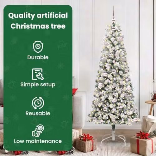 vidaXL Artificial Hinged Christmas Tree in Green and White, Height: 180 cm – 4