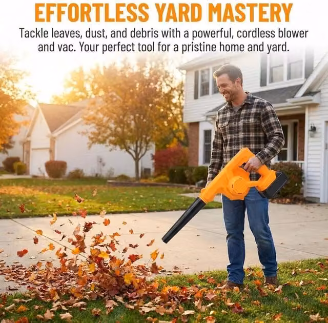 EONLION 2-in-1 Electric Cordless Leaf Blower with Rechargeable Battery, Orange – 1