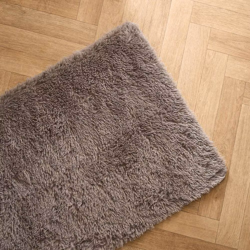 OHS Grey Soft Fluffy Runner Rug, Non-Slip Rectangular Polyester Floor Mat, W/D/H: 60 x 150 cm – 5