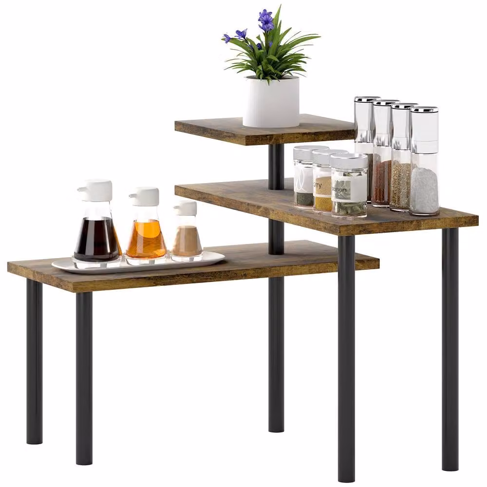 STILVORA 3-Tier Countertop Shelf with Open Storage, Rustic Brown and Black, W/D/H: 40.0 x 18.0 x 36.5 cm – 3