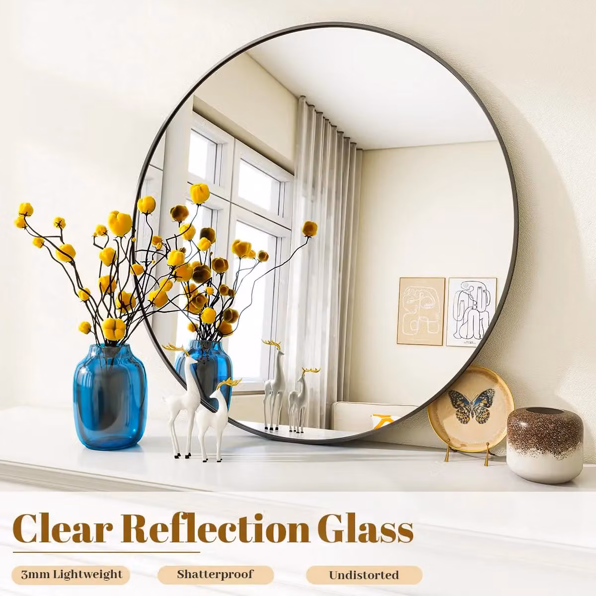 Dprodo Black Round Wall Mounted Bathroom Mirror, Diameter: 60 cm – 2