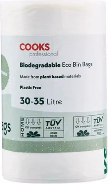 Cooks Professional Biodegradable Compostable Bin Bags 30-35L, White, 3 Pack