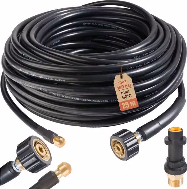 AREBOS Black Pipe Cleaning Hose, 25m