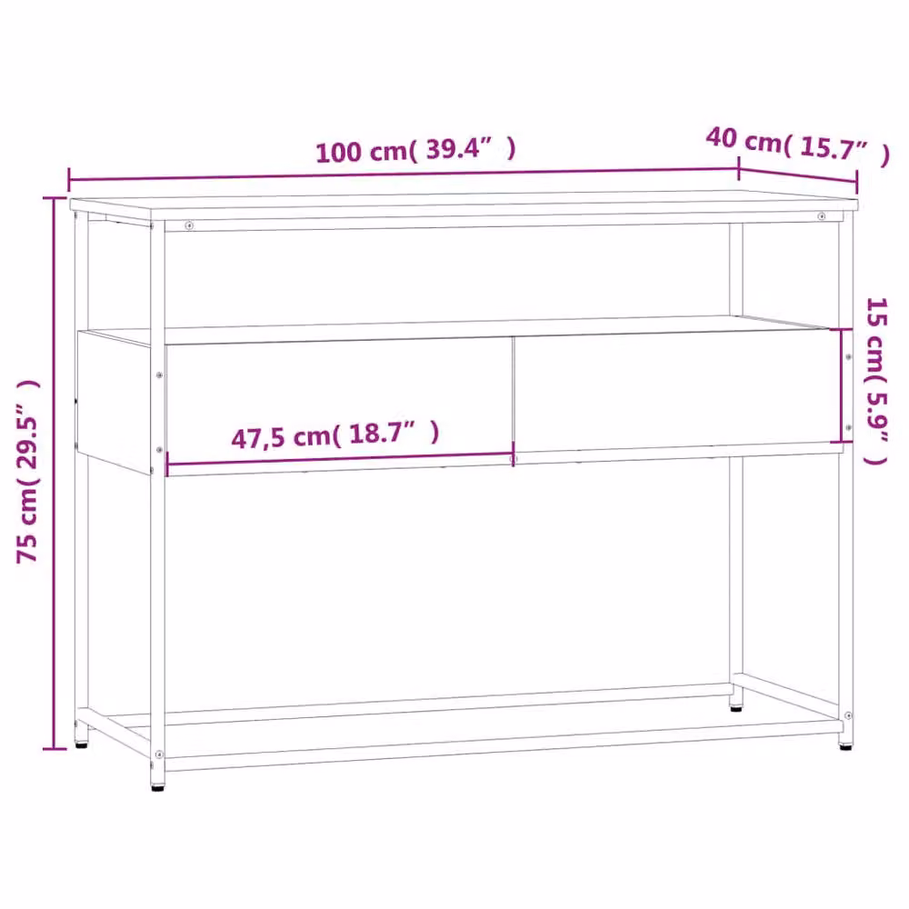 Berkfield Home Decorative Console Table in Smoked Oak and Brown, W/D/H: 100 x 40 x 75 cm – 3