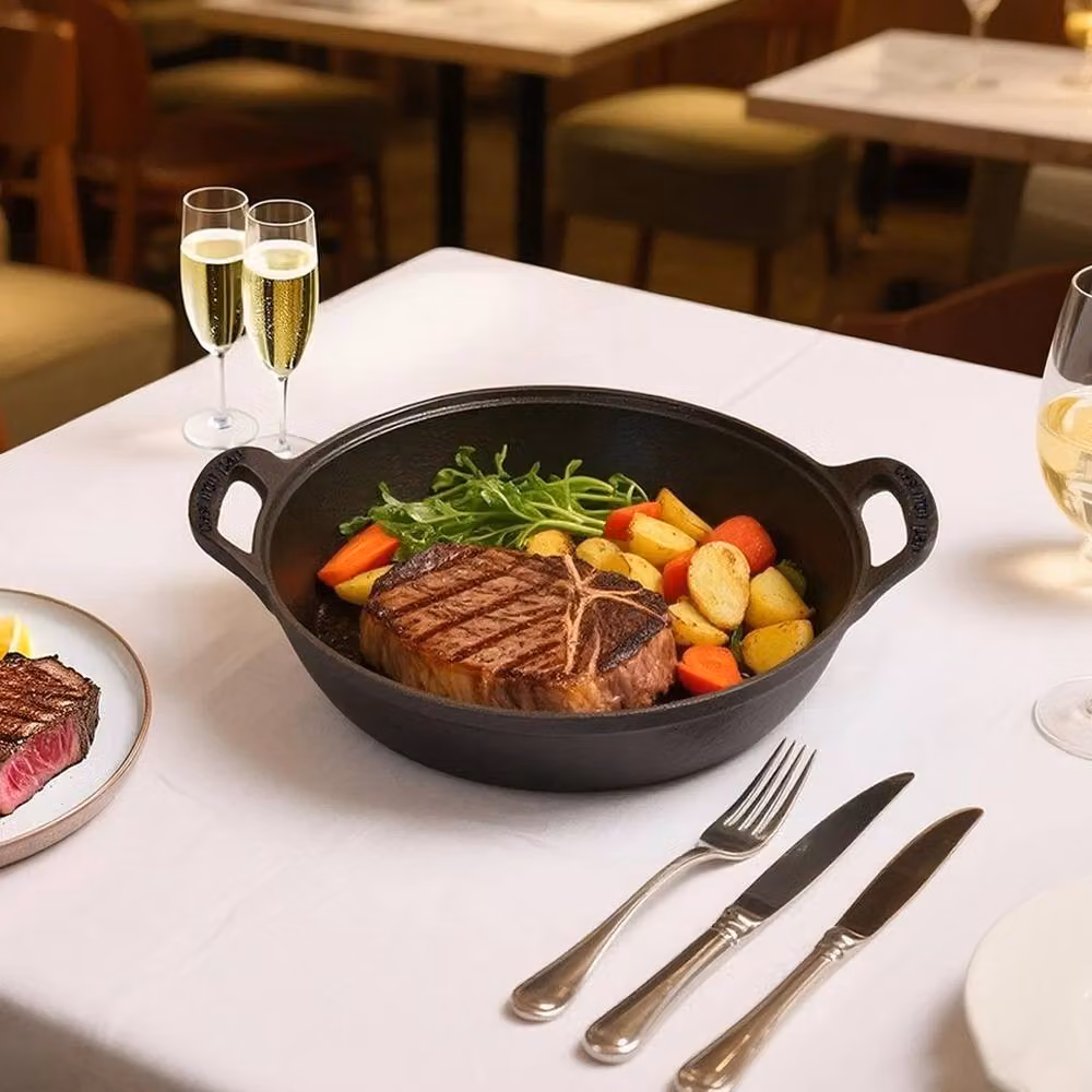 FLAVORA Uncoated Cast Iron Shallow Casserole Saute Pan in Black, W: 100 cm, H: 15 cm, D: 15 cm – 5