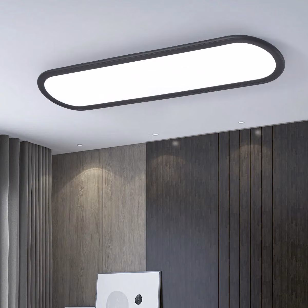 Garwarm 1 - Light Minimalist Rectangular LED Flush Mount Ceiling Light in Black, W: 70 cm – 4