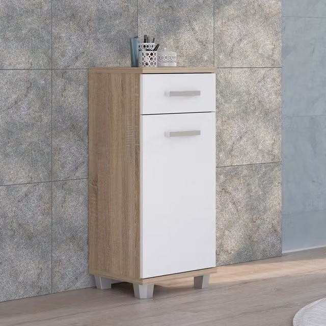 Furniture To Go Veris Bathroom Cupboard with 1 Door and 1 Drawer in Sonoma Oak and White High Gloss