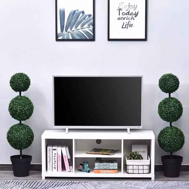 Outsunny Set of 2 Green Artificial Round Ball Trees with Black Concrete Bases