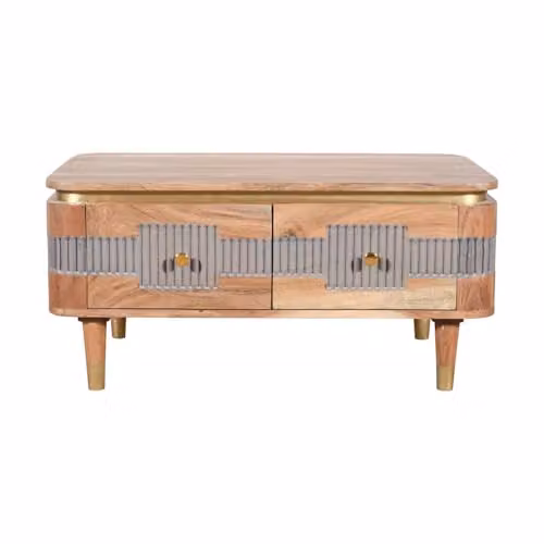 Indian Hub Wilton 2 Drawer Coffee Table in Brown Acacia Wood, W85 x D50 x H40 cm – 1