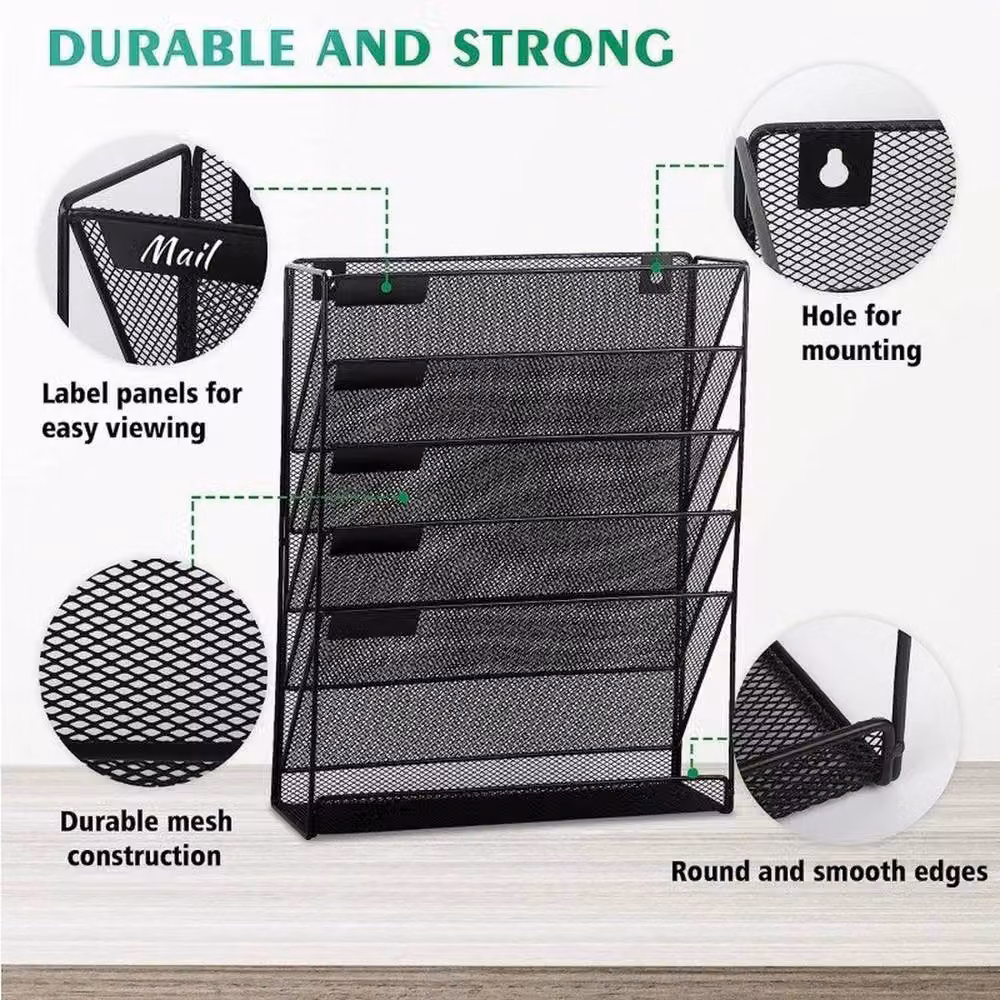 NESTLUNE 6 Tier Metal Office Filing Trays and A4 Letter Rack Desk Organiser in Black – 3