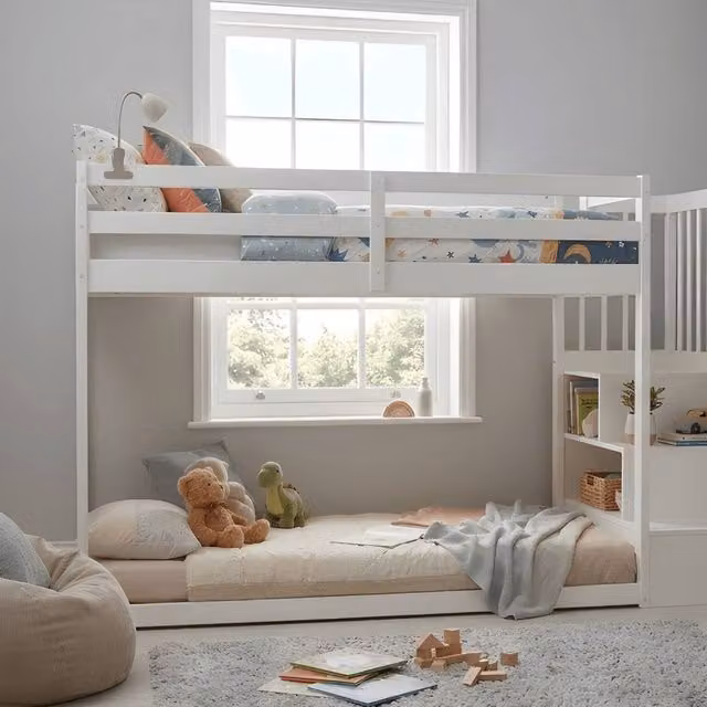 Nöa and Nani Nia Single Bunk Bed with Storage Staircase in White