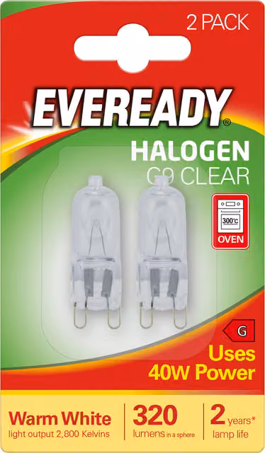Eveready G9 Halogen Capsule Light Bulb, 40W, 640lm, 2800K Warm White