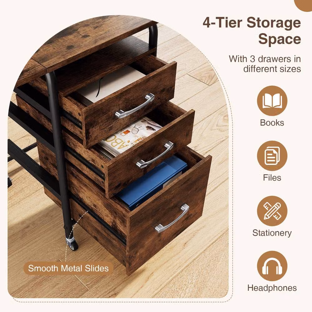 Costway Folding Computer Desk with 3 Drawers in Brown – 8