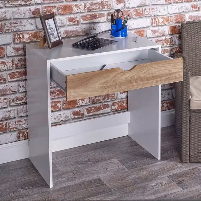 URBNLIVING Modern White Wooden Computer Desk and Dressing Table with Single Drawer