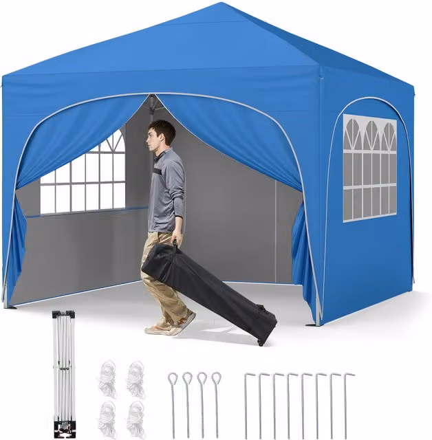 Costway Blue Pop up Canopy Tent with Window W/D/H: 300 x 300 x 286 cm