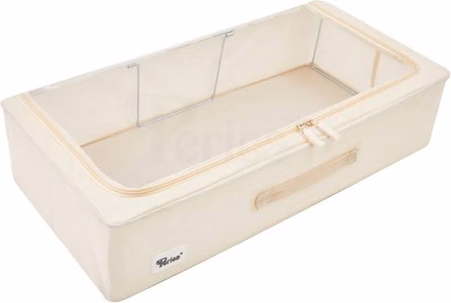 Periea Foldable Underbed Storage Box with Metal Frame and Mesh, Beige and Yellow, 25l