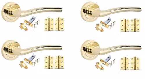 Golden Grace Indiana Latch Door Handle Set in Polished Brass Gold