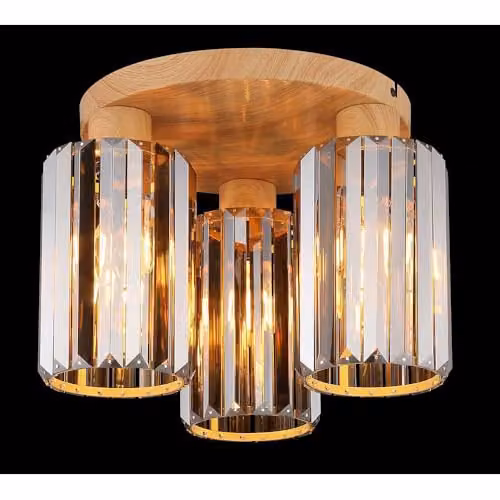 Netlighting Run Shade Cluster Ceiling Light with Brown Wood Look and Smoke Crystals, 3x E27 – 3