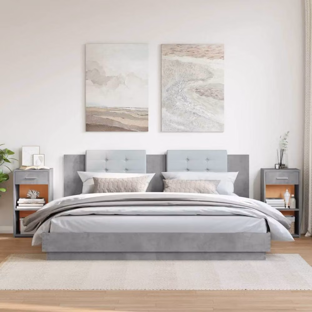 Berkfield Home Set of 2 Modern Bedside Cabinets in Concrete Grey, W/D/H: 35 x 34 x 65 cm – 2
