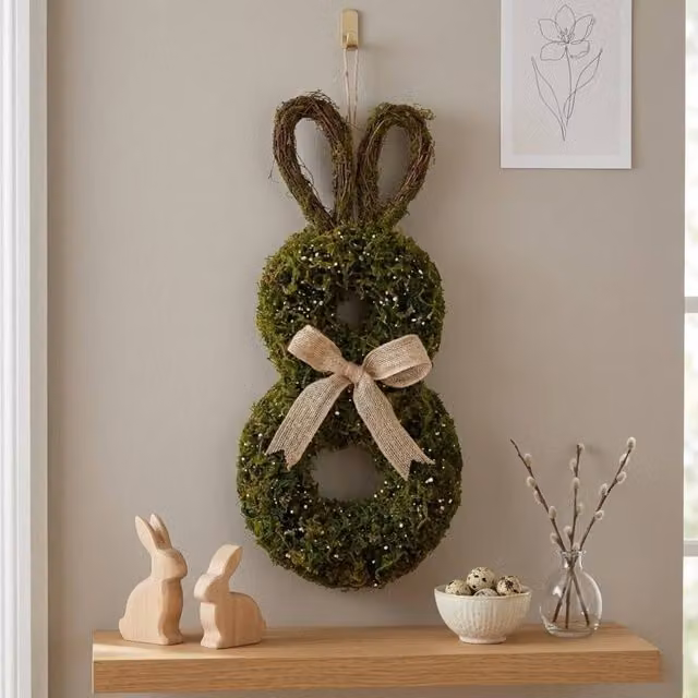 Garden Greatness Hanging Moss Rabbit Easter Wreath in Green and Multicolour