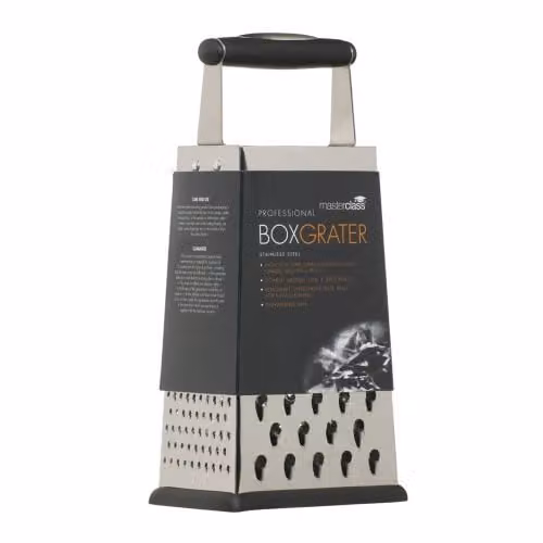 MasterClass Non-Slip Stainless Steel Box Grater with Handle, Silver, 24.5 cm
