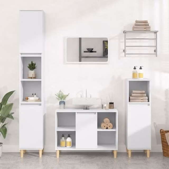 Berkfield Home 3 Piece Modern White Engineered Wood Bathroom Furniture Set