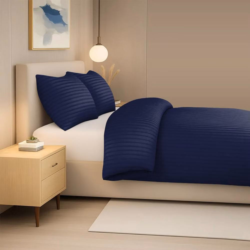 Lazzaro Home Blue Striped Microfibre King Size Duvet Cover Set with 2 Pillowcases – 4