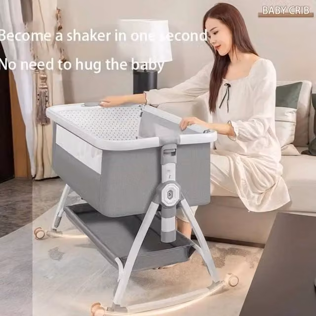 NESTLUNE 3-in-1 Baby Bedside Crib Sleeper Bassinet in Grey