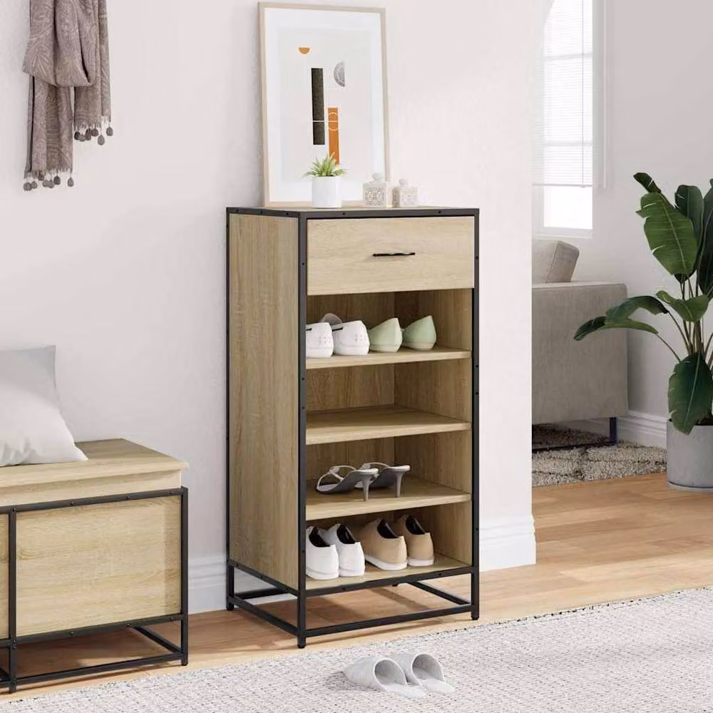 Berkfield Home Shoe Rack in Sonoma Oak and Beige, W/D/H: 48 x 38 x 97.5 cm – 3