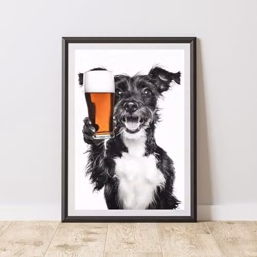 60 Second Makeover Funny Terrier Drinking Beer Illustration Paper Poster, A4