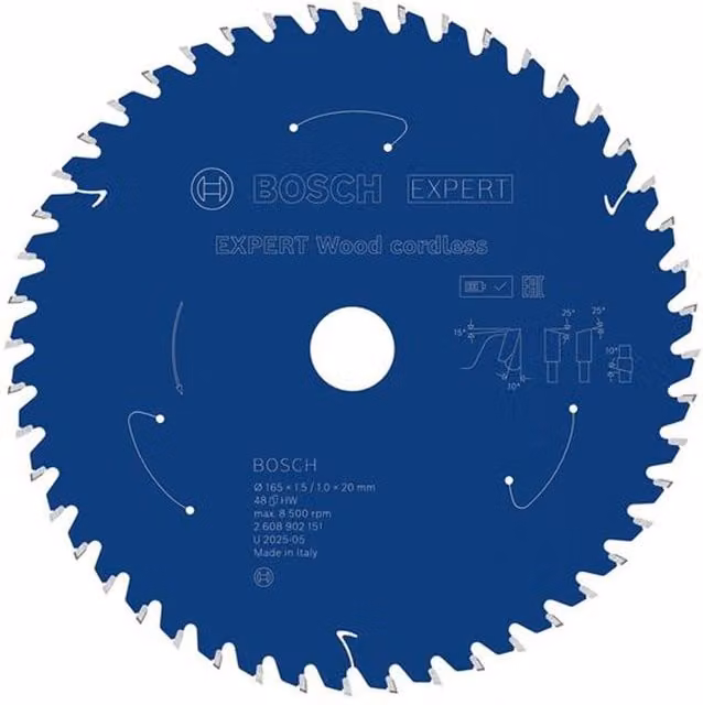 Bosch Carbide Tipped Circular Saw Blade for Wood, 165 mm x 20 mm, 48T, Blue