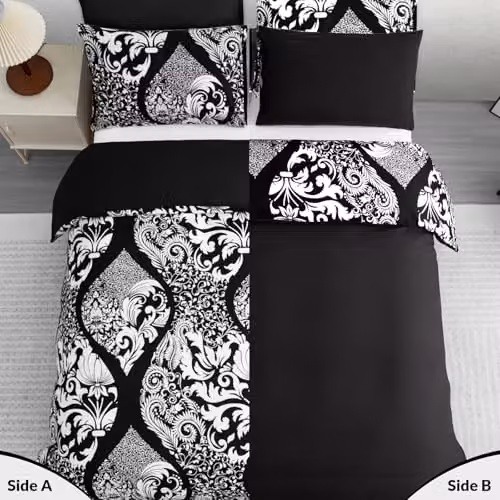 Pamposh Single Reversible Duvet Cover and Pillowcase Set in Black, Brushed Microfibre, W/D/H: 135 x 200 cm and 50 x 75 cm – 3