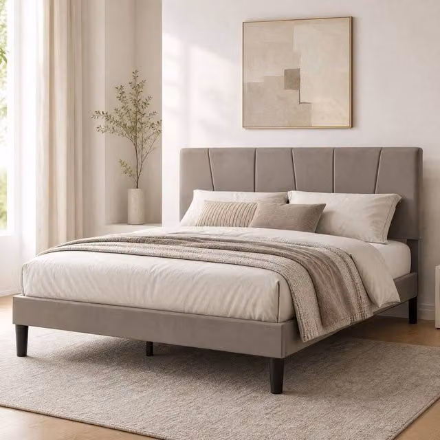 STILVORA Double Bed Frame with Grey Velvet Upholstery and Drawers, 140 x 200 cm