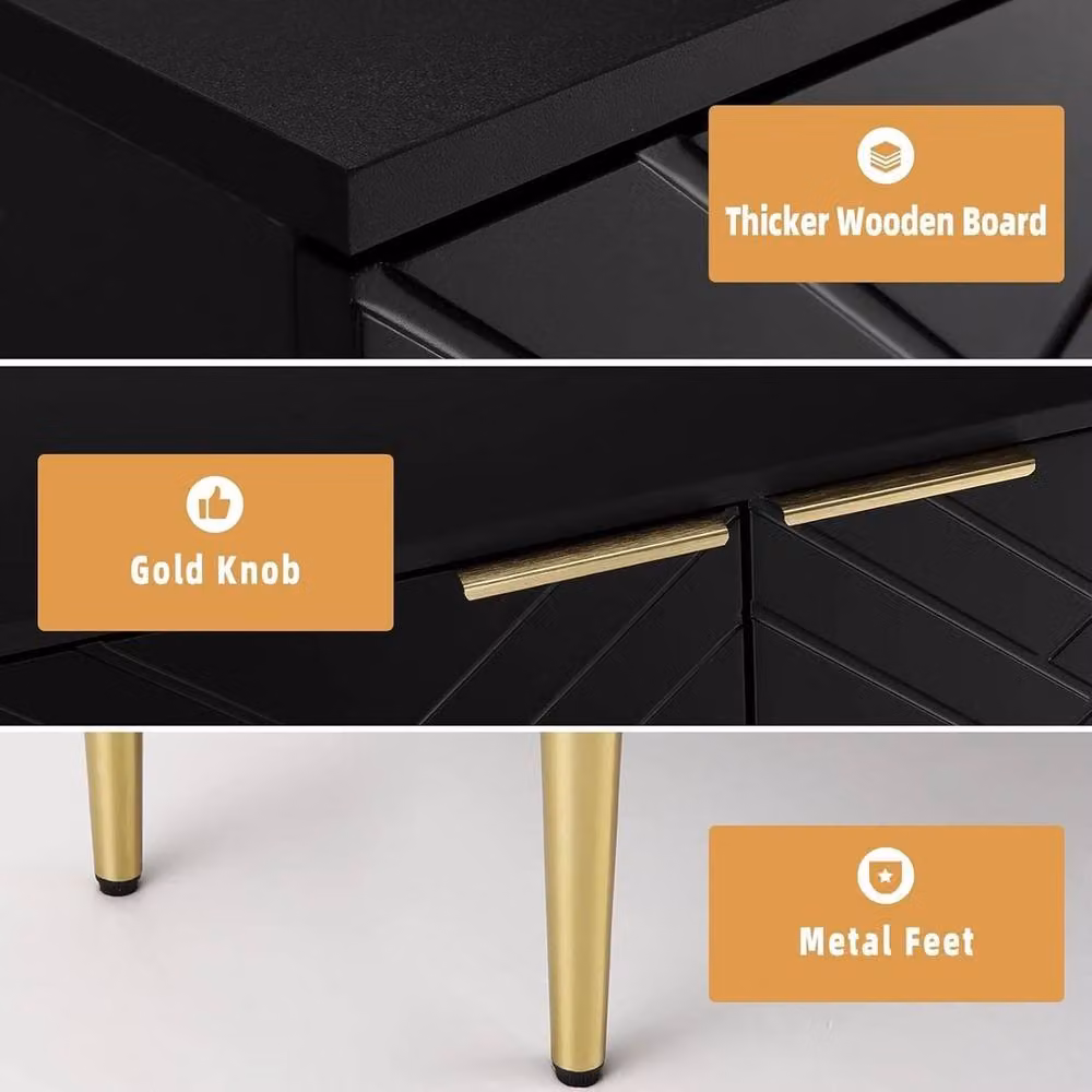 Havendro Modern Geometric Wooden Sideboard Buffet Cabinet in Black and Gold – 5