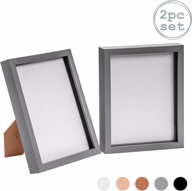 Nicola Spring Pack of 2 Modern Rectangular 3D Box Photo Frames, Grey, W/D/H: 20.32 x 20.32 x 25.4 cm