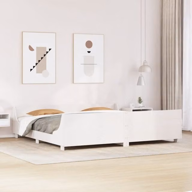 Berkfield Home White Solid Wood Pine Bed Frame W/D/H: 180 x 200 cm