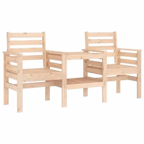 vidaXL 2-Seater Garden Bench with Table in Natural Pine Wood – 1