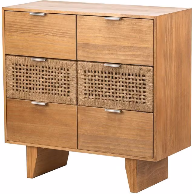 Nordlys Scandinavian Brown Wooden Chest of Drawers with Rattan and Metal Details – 1