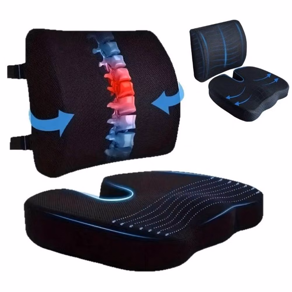 Nordara Black Memory Foam Back and Seat Support Combo Lumbar Cushion, W/D/H: 100 x 190 cm – 2