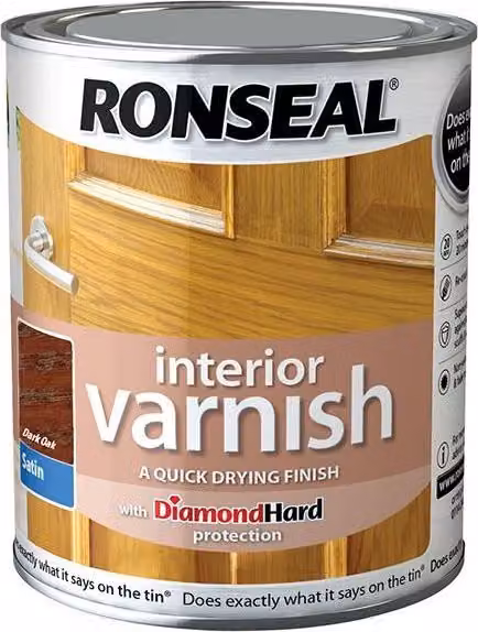 Ronseal Quick Dry Satin Interior Wood Varnish in Dark Oak, 0.75 l – 1