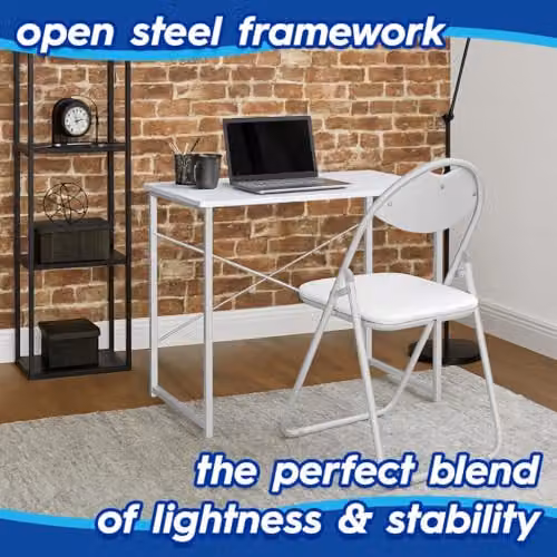 Harbour Housewares Modern White Wood and Metal Desk and Chair Set for Home Office – 2