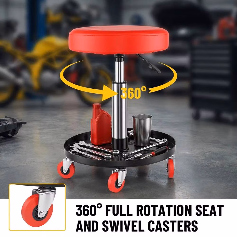 FLAVORA Adjustable Padded Mechanic Rolling Stool with Castors in Red – 6