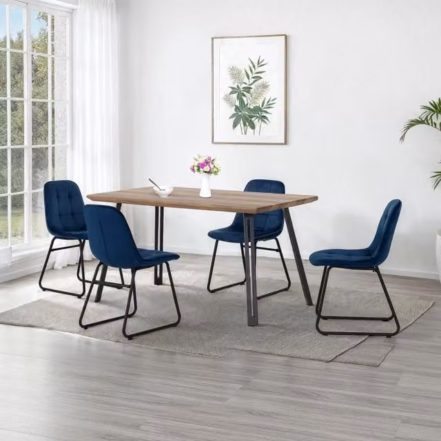 Seconique Quebec Oak Effect Dining Table and 4 Lukas Blue Velvet Chairs – 2