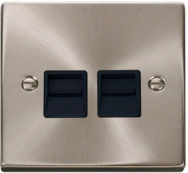 SE Home Satin Brushed Chrome Secondary Telephone Twin Socket in Metallic Silver