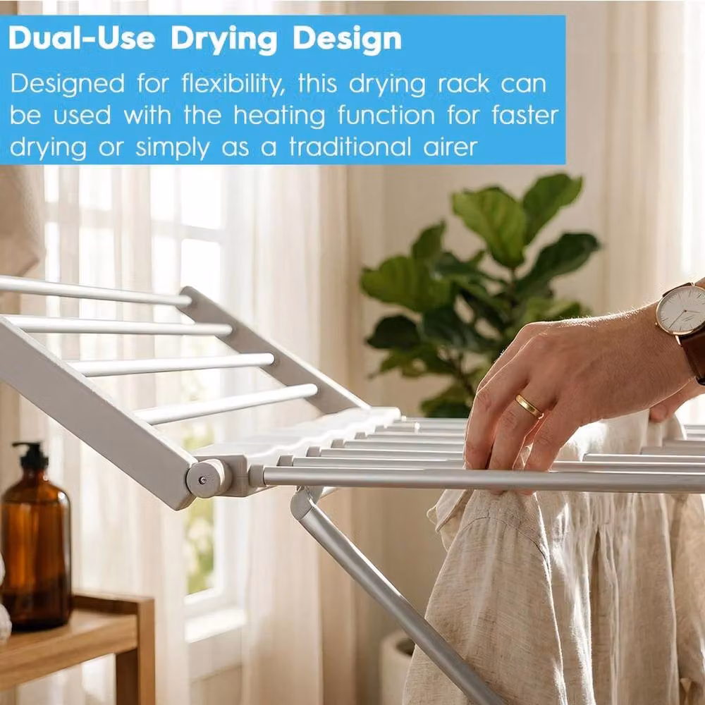 NESTLUNE Electric Heated Clothes Airer in Silver, W: 100 cm, D: 15 cm, H: 15 cm – 4