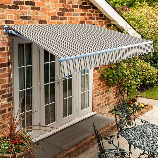 Primrose Manual Retractable Wall-Mounted Awning with Multicolour Striped Canopy, W: 300 cm, D: 250 cm