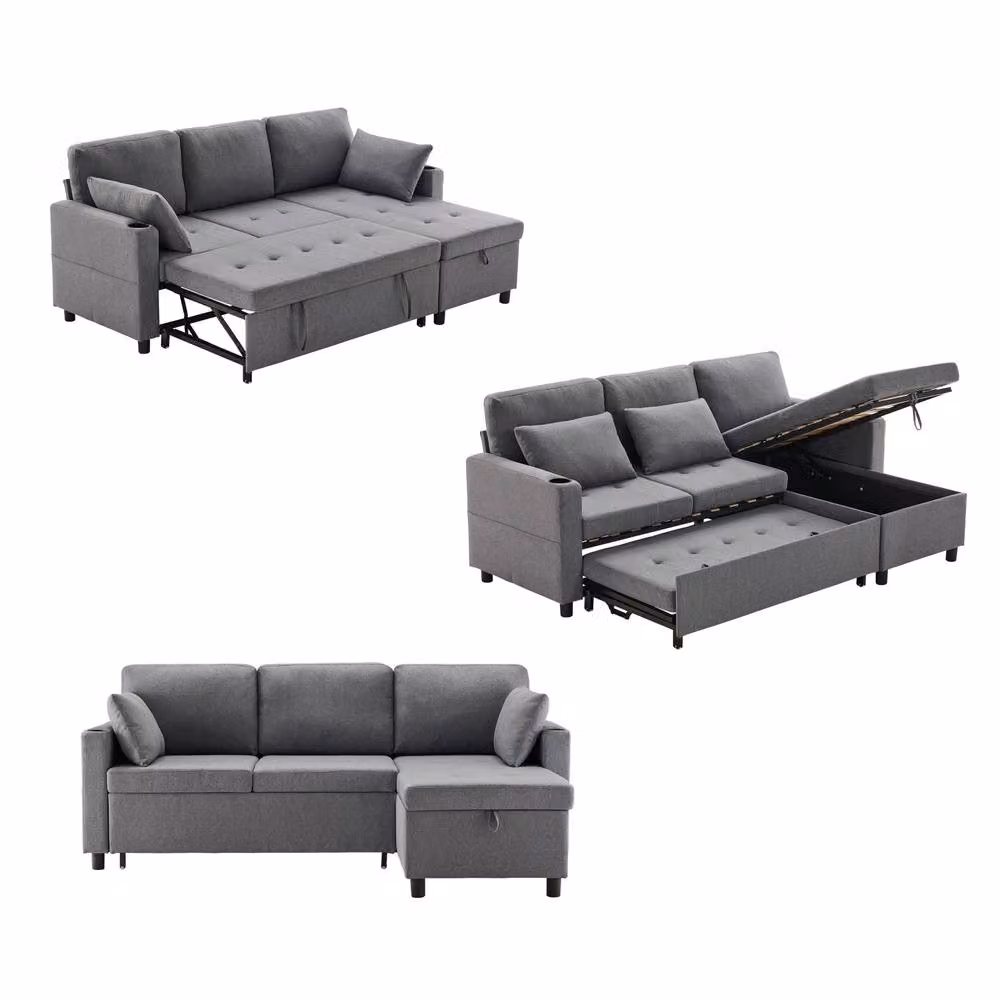 BTM Grey L-Shaped Fabric Sofa Bed with Pull-Out Design, Reversible Seating and Hidden Storage Space – 3