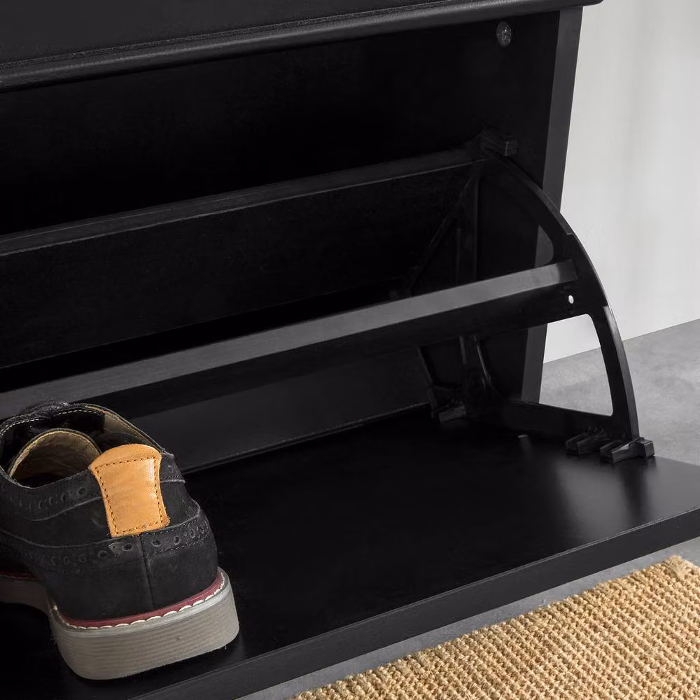 SoBuy Slim Entrance Bench with Cushioned Fabric Seat and Shoe Storage in Black and Silver – 9